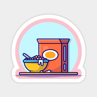 Cereal Box And Milk With Bowl Cartoon Vector Icon Illustration Sticker